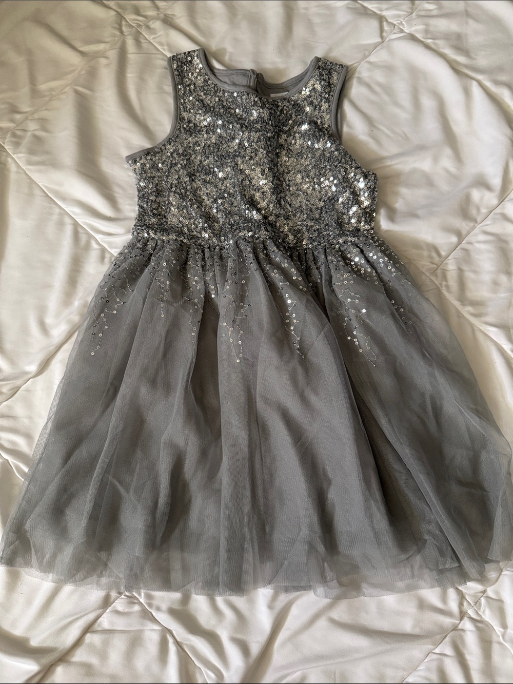 GAP Kids Silver Sequin Tulle Party Dress